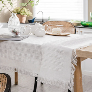 white lace tablecloth knitted cotton eco polyester cross plaid design side view