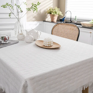 white lace tablecloth knitted cotton eco polyester cross plaid design detail
