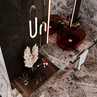 LED copper glass defogging smart bathroom mirror close-up detail