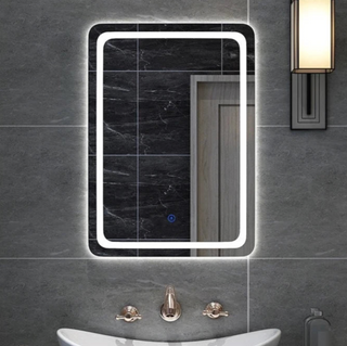 LED copper glass defogging smart bathroom mirror lifestyle view