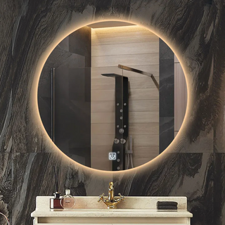 LED round smart defogging bathroom mirror detail