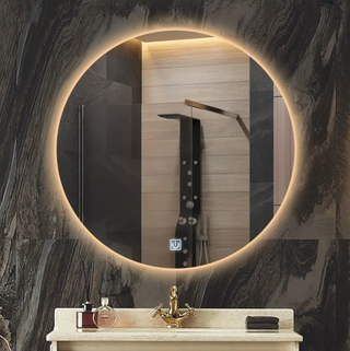 LED round smart defogging bathroom mirror side view