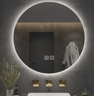LED round smart defogging bathroom mirror set view