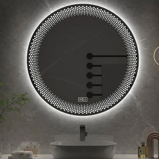 LED round adjustable smart bathroom mirror angle view