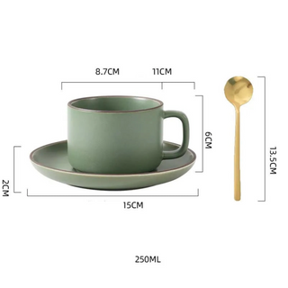 ceramic coffee cup handcrafted 250ml durable green mug earthworks lifestyle view