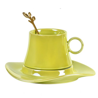 luxury coffee cup handcrafted ceramic mug 180ml stylish durable yellow design front view