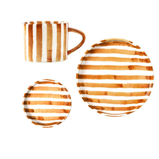 ceramic mug toscana collection hand painted orange striped cup top view