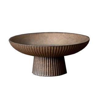 ceramic display bowl earthworks handcrafted porcelain serving dish rustic brown vintage front view
