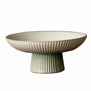 ceramic display bowl earthworks handcrafted japanese artisan vintage style light earth tableware front view