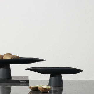 resin fruit plate earthworks handcrafted italian resin plate elegant black platter serveware angle view