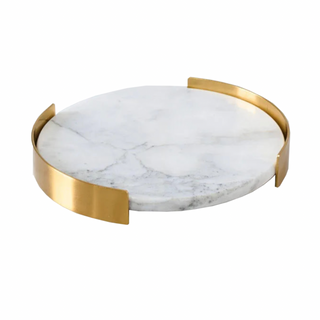 golden marble stone tray earthworks handcrafted serving gold border front view