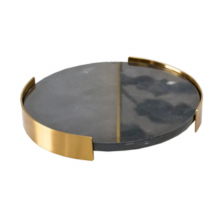 marble stone tray earthworks rounded black gold border eco-friendly artisan front view