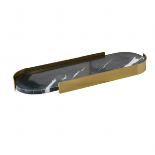 marble stone tray earthworks rounded black gold border eco-friendly artisan side view