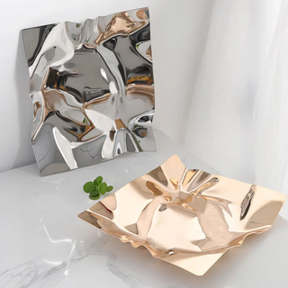 luxury stainless steel tray earthworks handcrafted 304 steel serving platter side view