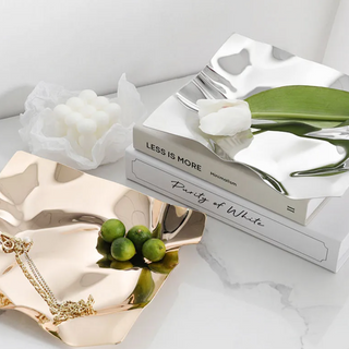 luxury stainless steel tray earthworks handcrafted 304 steel serving platter lifestyle view