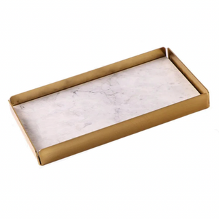 marble stone tray earthworks eco-friendly rectangle golden border artisan luxury decor front view