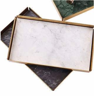marble stone tray earthworks eco-friendly rectangle golden border artisan luxury decor detail
