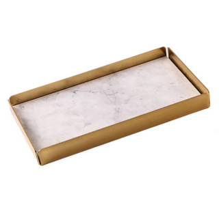 marble stone tray earthworks eco-friendly rectangle golden border artisan luxury decor set view