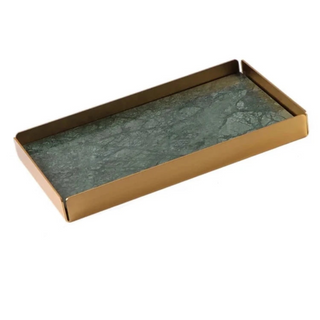 marble stone tray earthworks eco-friendly rectangle golden border artisan luxury decor angle view
