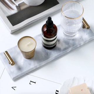 marble storage tray earthworks elongated luxury minimalist handcrafted stone tray lifestyle view