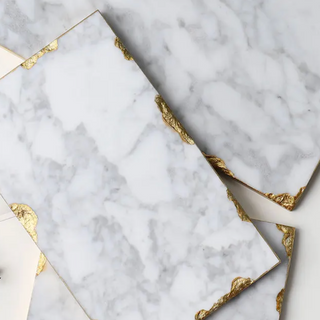 gold edge marble tray earthworks handcrafted rectangular stone tray luxury finish lifestyle view
