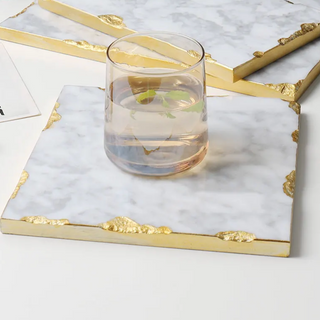 gold edge marble tray earthworks handcrafted rectangular stone tray luxury finish top view