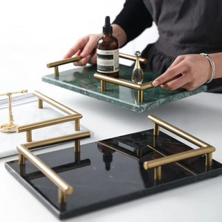 gold marble tray earthworks elegant handcrafted stone storage dish gold border set view