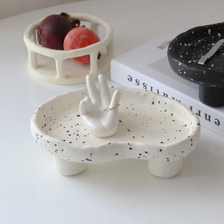 resin organic tray earthworks handcrafted tall feet eco-friendly serving 14x20cm side view