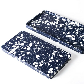 blue stone tray earthworks handcrafted italian artisan terrazzo deep sea blue decor set view