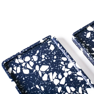 blue stone tray earthworks handcrafted italian artisan terrazzo deep sea blue decor angle view