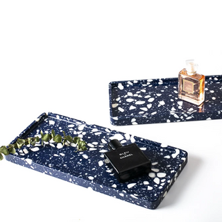 blue stone tray earthworks handcrafted italian artisan terrazzo deep sea blue decor lifestyle view