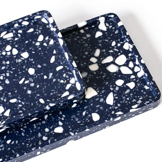 blue stone tray earthworks handcrafted italian artisan terrazzo deep sea blue decor side view