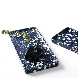 blue stone tray earthworks handcrafted italian artisan terrazzo deep sea blue decor top view