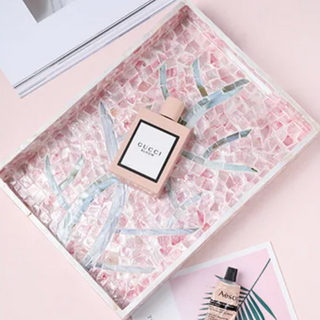 hand crafted shell tray earthworks natural pink blossom coastal home decor detail