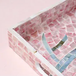 hand crafted shell tray earthworks natural pink blossom coastal home decor side view