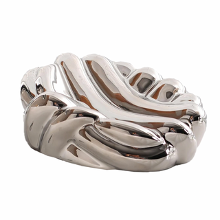 ceramic woven beige silver soap dish tray handcrafted bathroom accessory front view