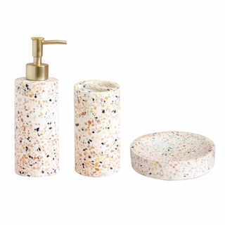 elegant resin soap dispenser storage set white pink bathroom front view