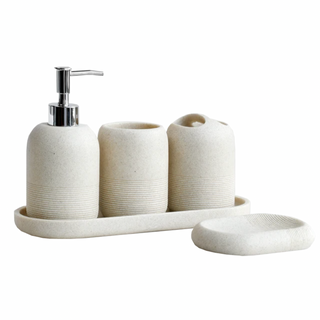 ceramic malibu beige bathroom accessories soap dish set front view