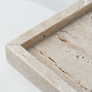 travertine stone plate earthworks handcrafted italia luxury minimalistic stone tray set view