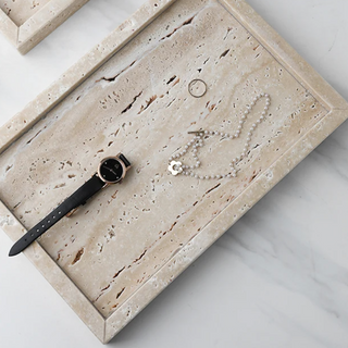 travertine stone plate earthworks handcrafted italia luxury minimalistic stone tray close-up