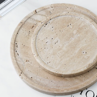 travertine stone plate earthworks handcrafted italia luxury minimalistic stone tray detail