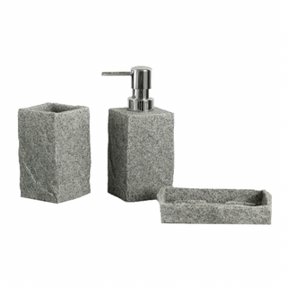 granite resin bathroom set soap dish toilet brush holder front view