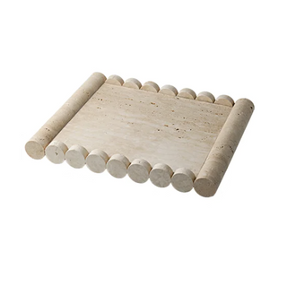 travertine stone tray earthworks luxury handcrafted italian artisan 31x25cm front view