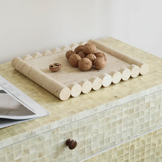 travertine stone tray earthworks luxury handcrafted italian artisan 31x25cm close-up