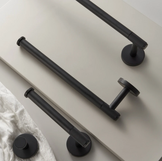 modern bathroom hardware concept black metal copper bath accessories side view
