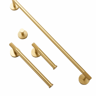 modern brass minimalist bathroom accessories copper metal fixtures hardware front view