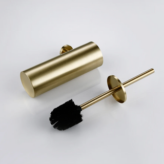 wall mounted brushed gold stainless steel toilet brush bathroom angle view