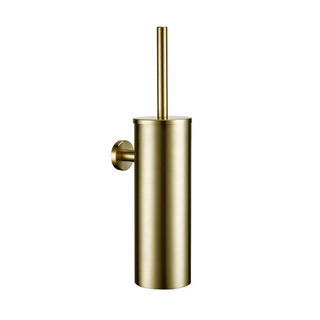 wall mounted brushed gold stainless steel toilet brush bathroom close-up