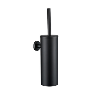 wall mounted matte black stainless steel toilet brush bathroom close-up