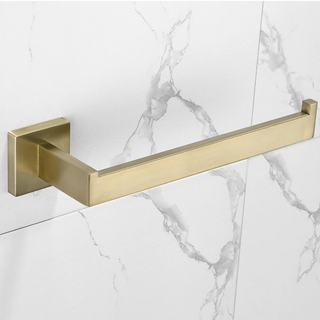 gold towel rack brushed gold hardware stainless steel bathroom accessory close-up